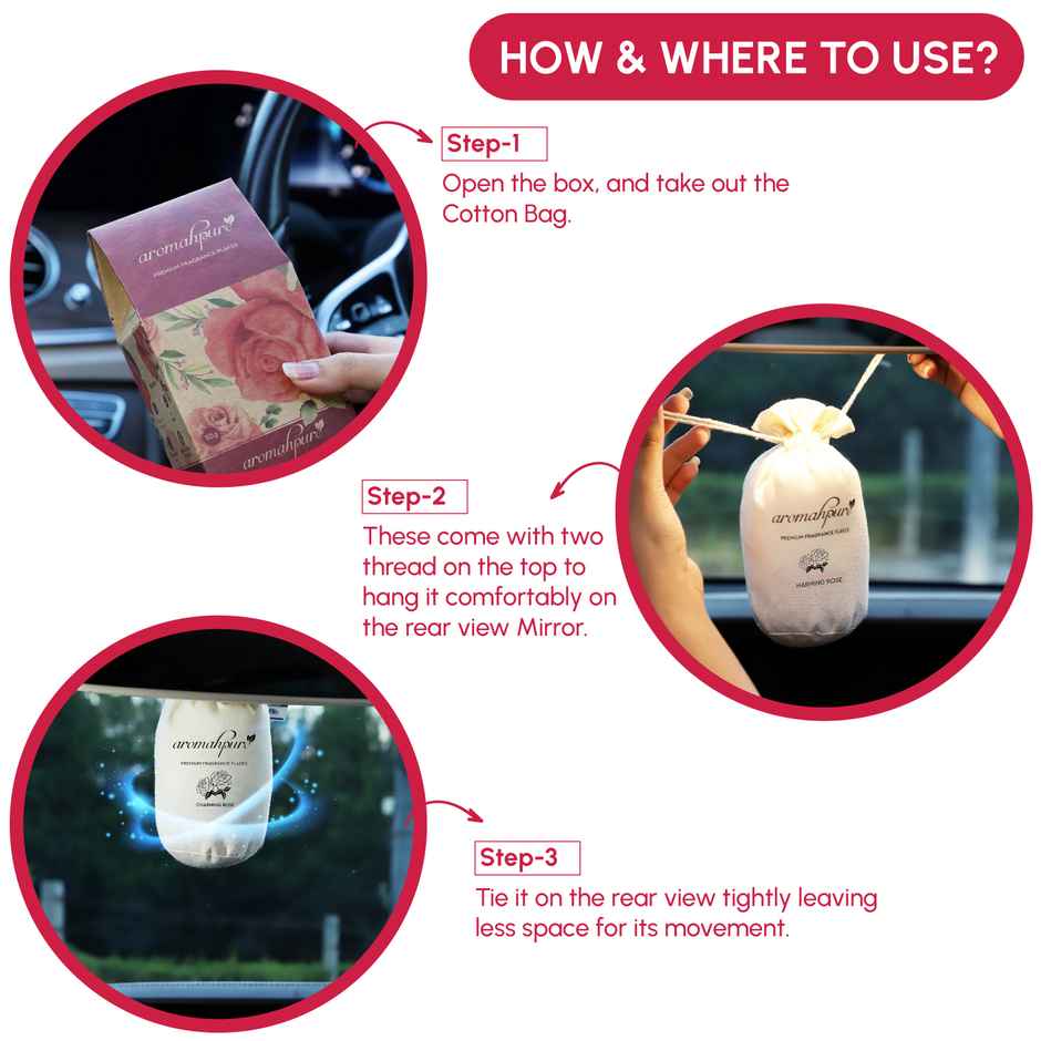 Aromahpure Premium Car Perfume Flakes | Charming Rose-Bulgarian Rose| Last Upto 30 days