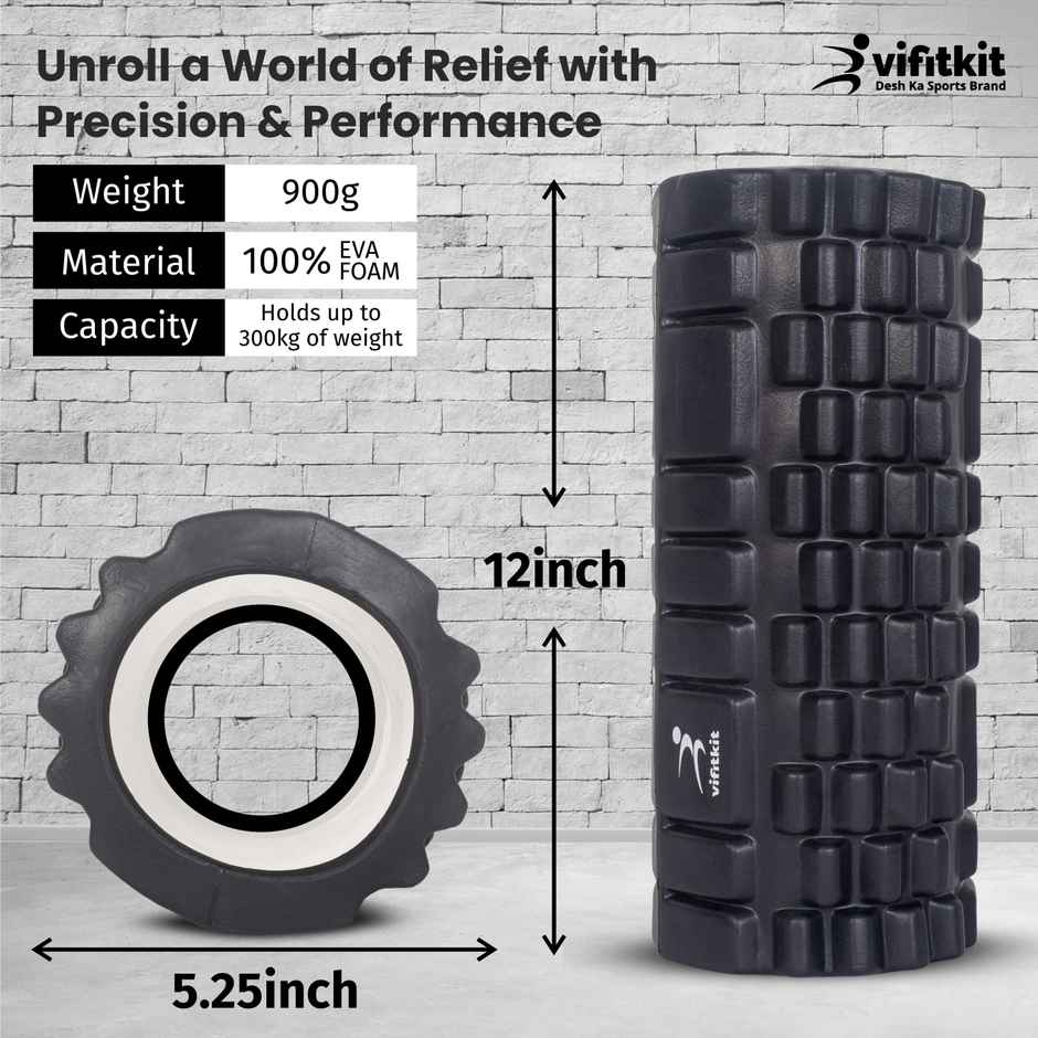 Xtrim Massage Foam Roller for Body Pain, Muscle Recovery and Stretching - Black