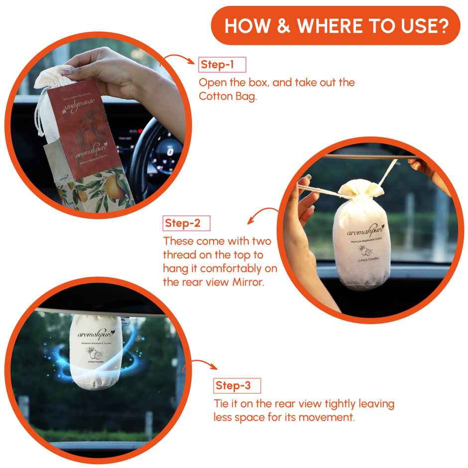 Aromahpure Car Fragrance Flakes | Citrus Orange & Lemon | Last Upto 30 days