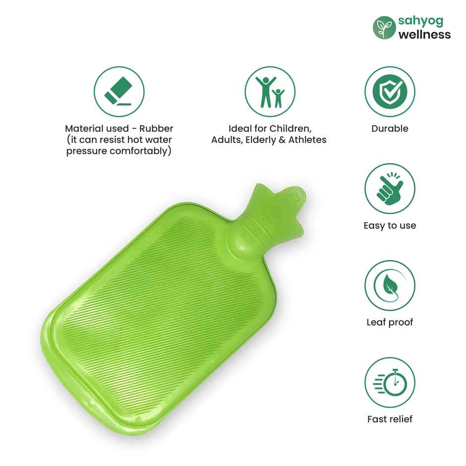 Sahyog Wellness Rubber Hot Water Bottle Bag Non Electrical for Pain Relief Green With Cover