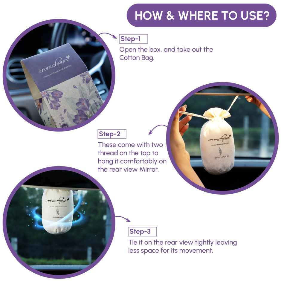 Aromahpure Premium Car Perfume Fragrance Flakes - Joyful Lavender | Last Upto 30 days