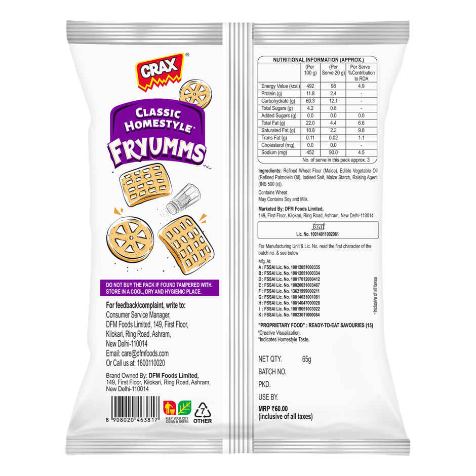 Crax Fryumms - Classic Salted Fryums Puffs Snacks Combo