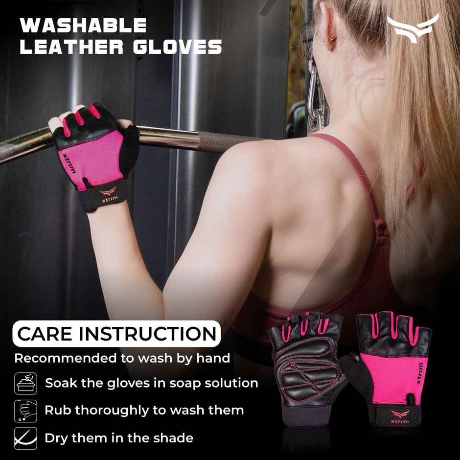 Xtrim Women Gym Gloves, One Size fit with Neoprene Wrist - Pink