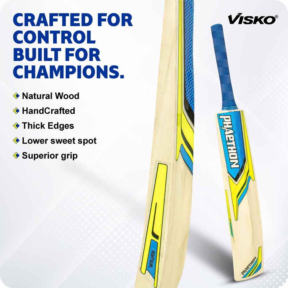 Visko MOI0049 Phaethon Wooden Cricket Bat & Tennis Ball Full Size | White