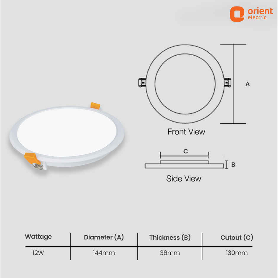 Orient Electric 12W 3-in-1 Recessed LED Panel Ceiling light|1200 Lumens|Cool- Neutral-Warm White Light