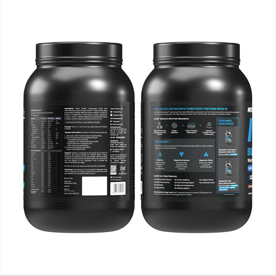 Nutrabay BioAbsorb Whey Protein Powder - Dark Chocolate