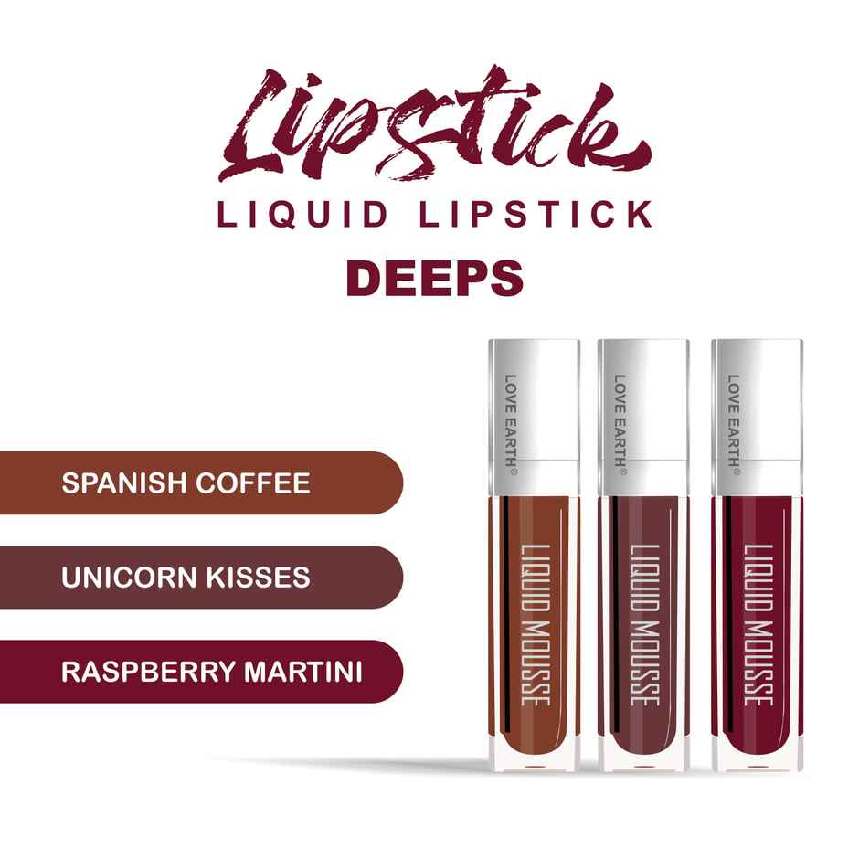 Love Earth Liquid Mousse Matte Lipstick | Deeps | Pack of 3