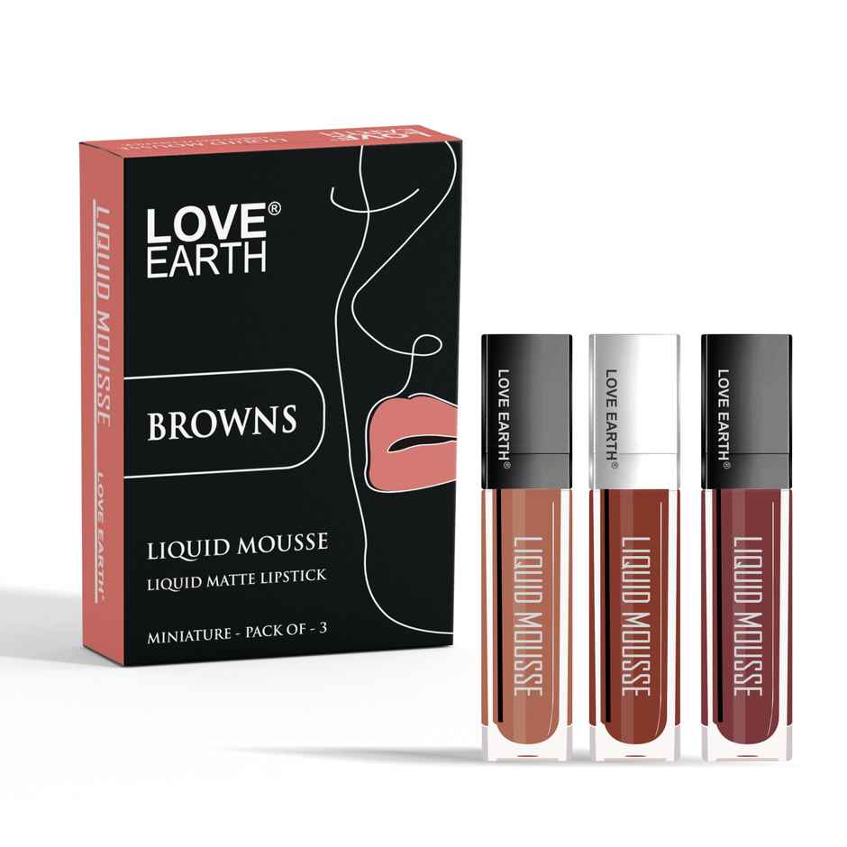 Love Earth Liquid Mousse Matte Lipstick | Browns | Pack of 3