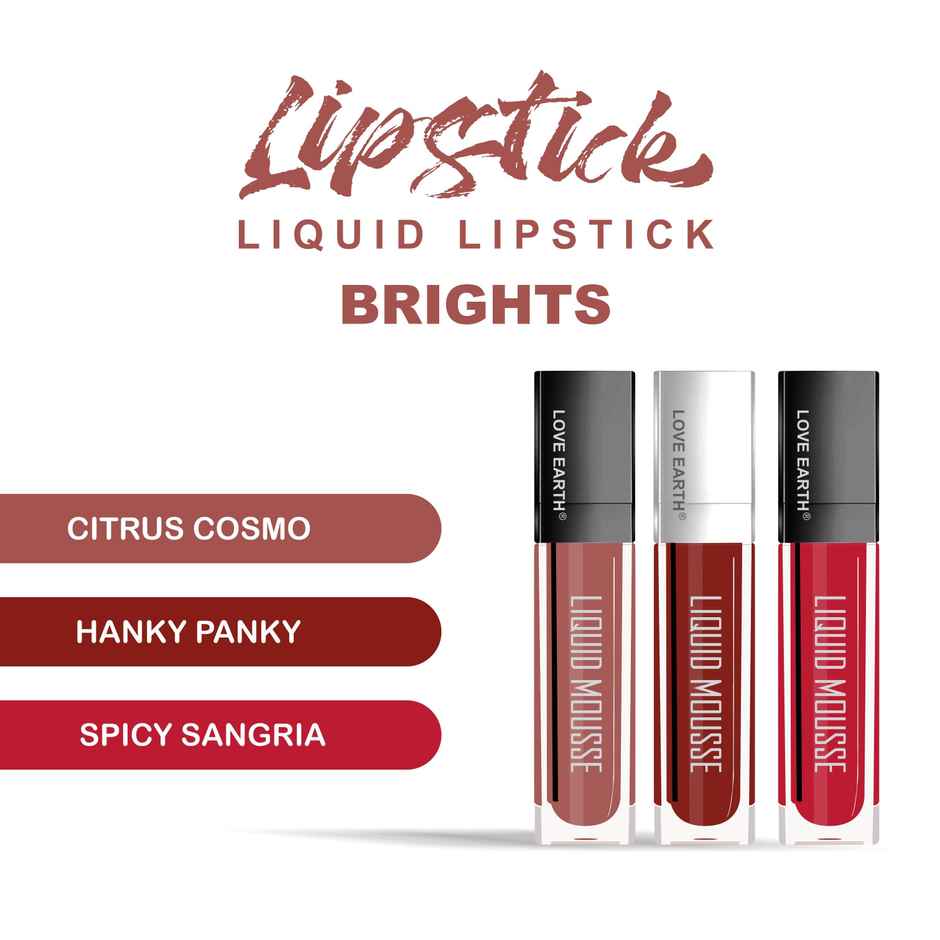 Love Earth Liquid Mousse Matte Lipstick | Brights | Pack of 3