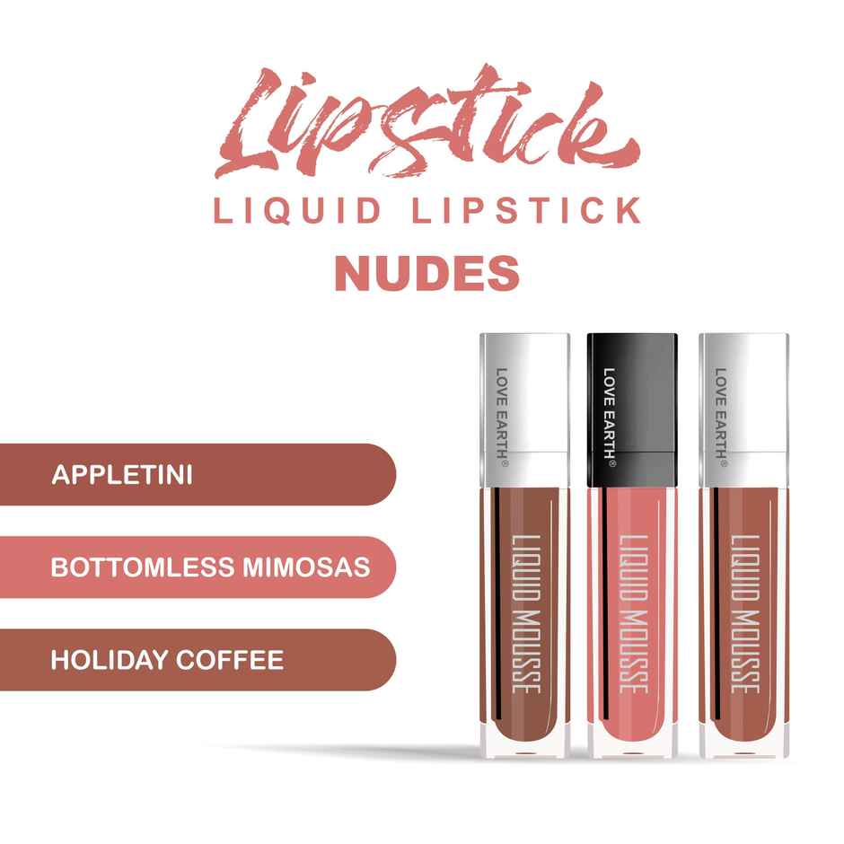 Love Earth Liquid Mousse Matte Lipstick | Nudes | Pack of 3