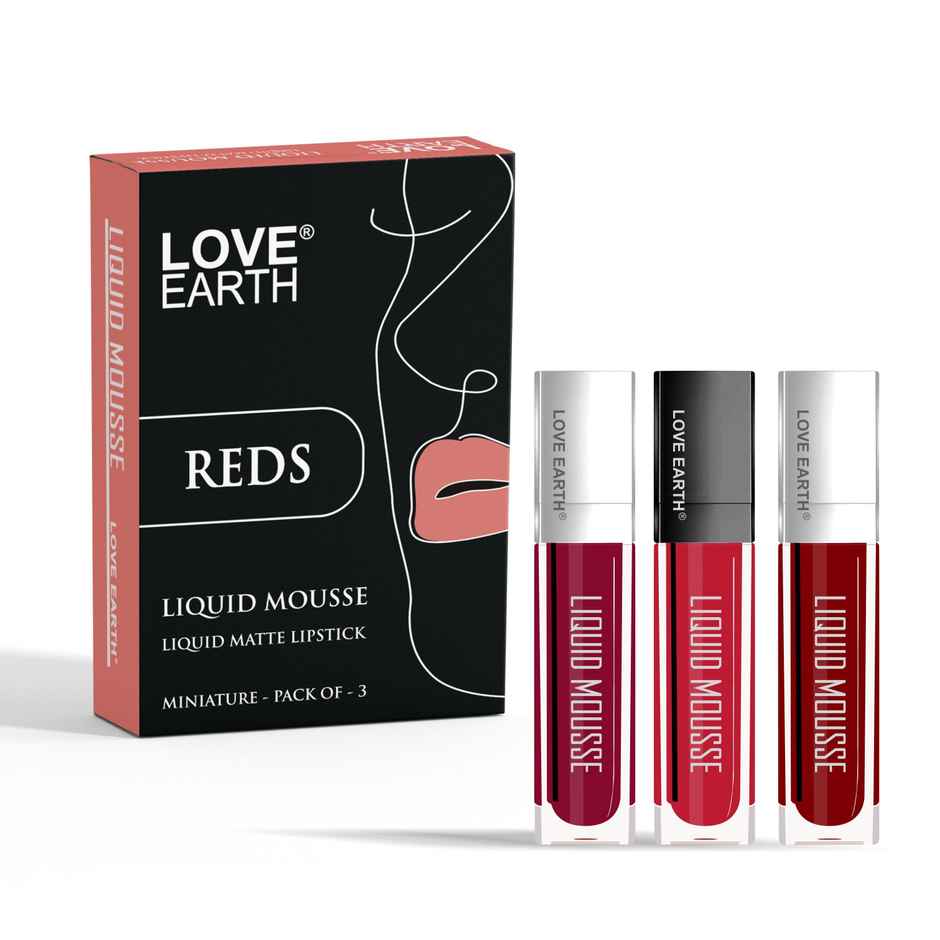 Love Earth Liquid Mousse Matte Lipstick | Reds | Pack of 3
