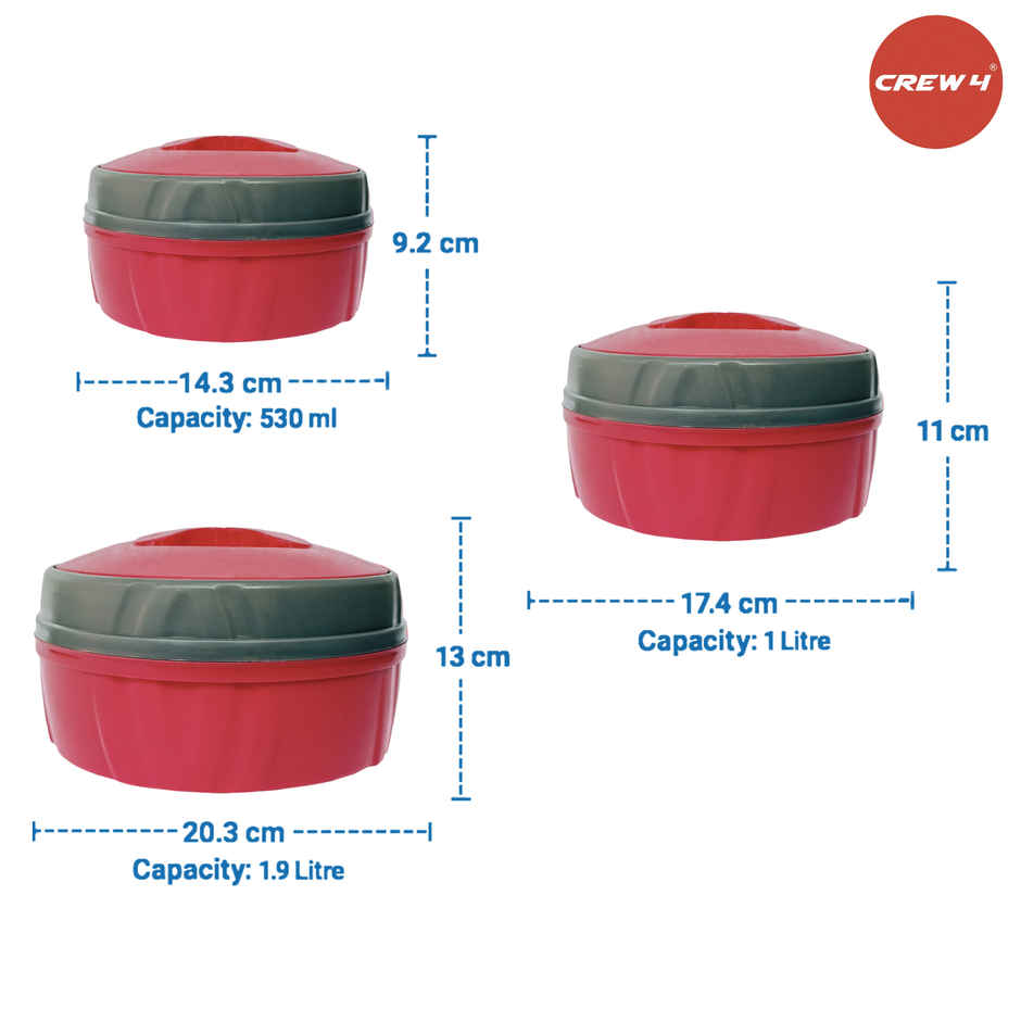 CREW4 Thermoware Casserole Set | Pink - 530 ml | 1 L | 1900 ml