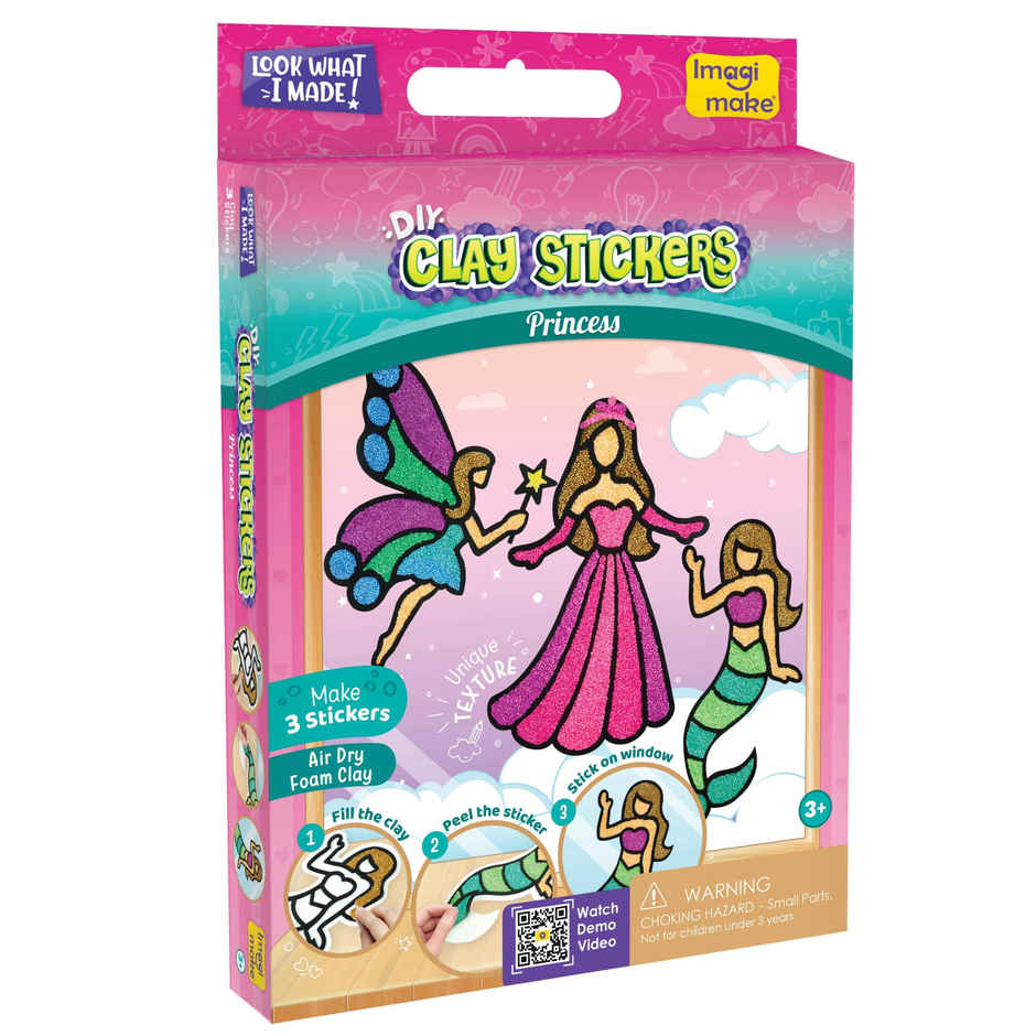 Imagimake Clay Stickers | Princess Craft Kit | 3D Sticker Making Toy | Creative Craft Gift for Kids