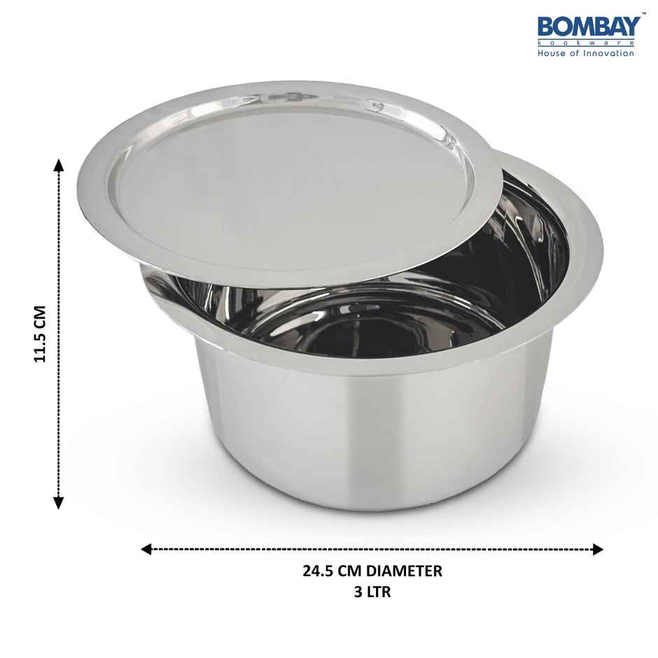 Bombay Kookware Stainless Steel Patela 3 Ltr With Steel Lid