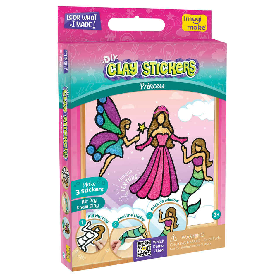 Imagimake Clay Stickers | Princess Craft Kit | 3D Sticker Making Toy | Creative Craft Gift for Kids