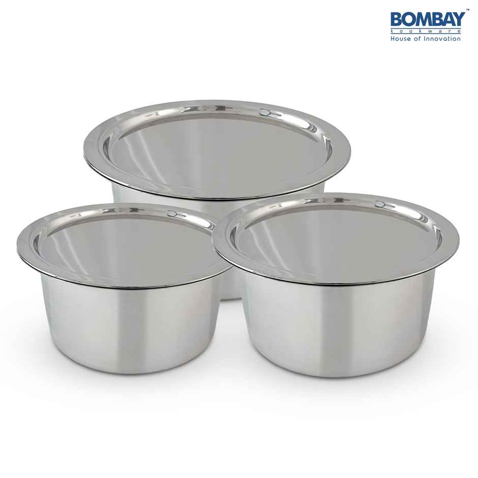 Bombay Kookware Stainless Steel Patela Set Pack Of 3 (2.2 Ltr, 2.6 Ltr And 3 Ltr)
