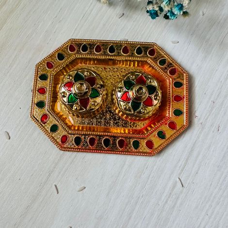 eCraftIndia Golden Decorative Roli Chawal/Rice Holder | Akshata Haldi Kumkum Holder | Krishna Janmastami Special