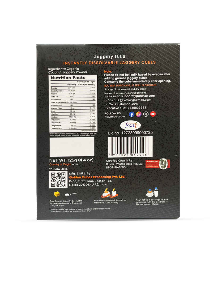 Gurmae Certified Organic Instantly Dissolvable Jaggery Cubes Coffee Sweetener