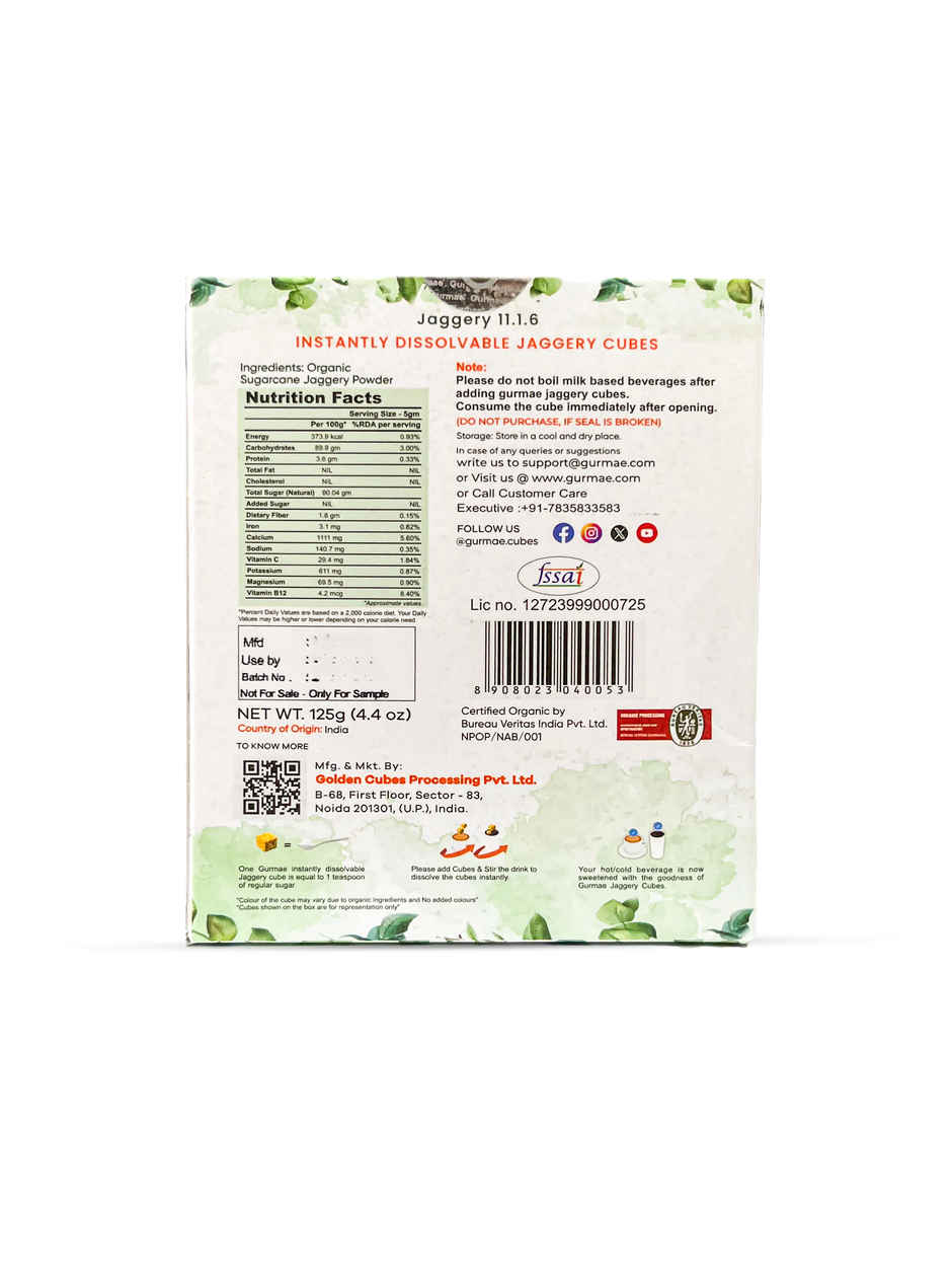 Gurmae Certified Organic Instantly Dissolvable Jaggery Cubes Tea Sweetener