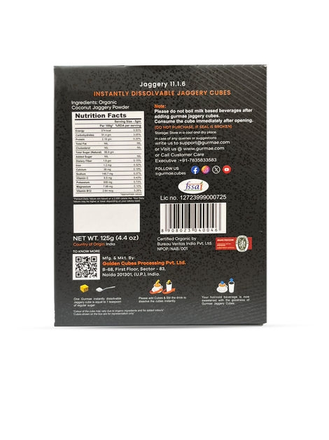 Gurmae Certified Organic Instantly Dissolvable Jaggery Cubes Coffee Sweetener