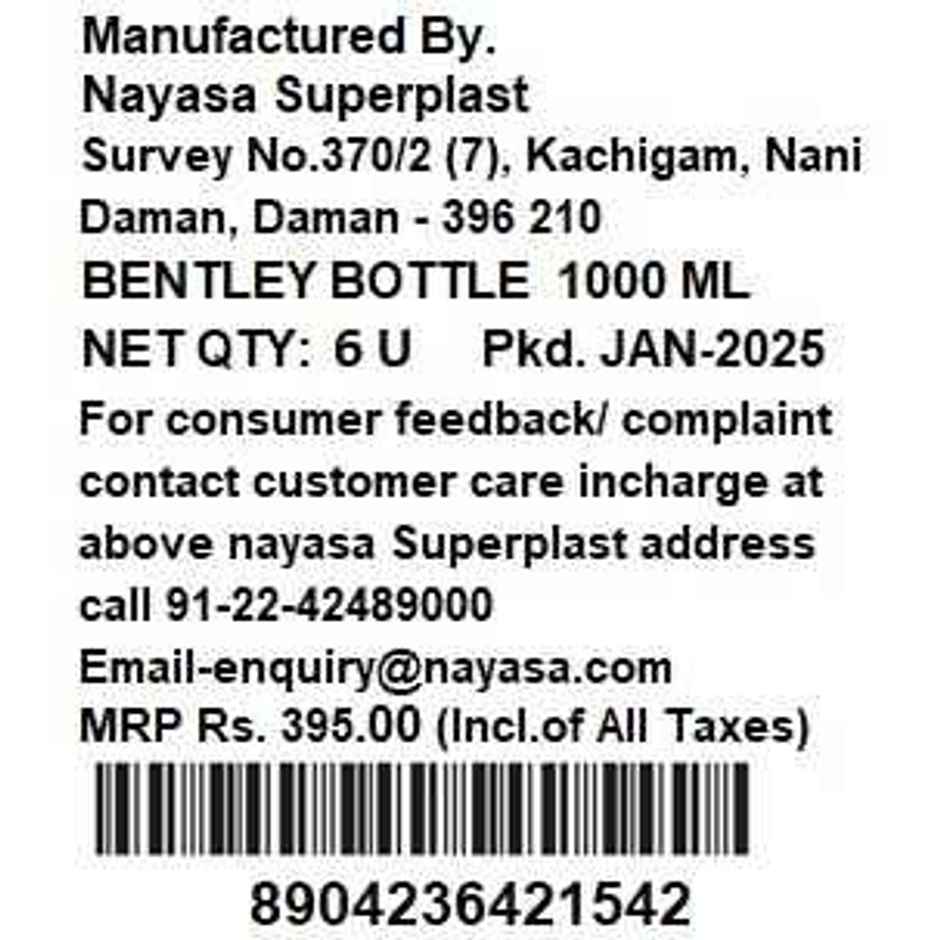 Nayasa Plastic Bently Bottle | Green | 1 L