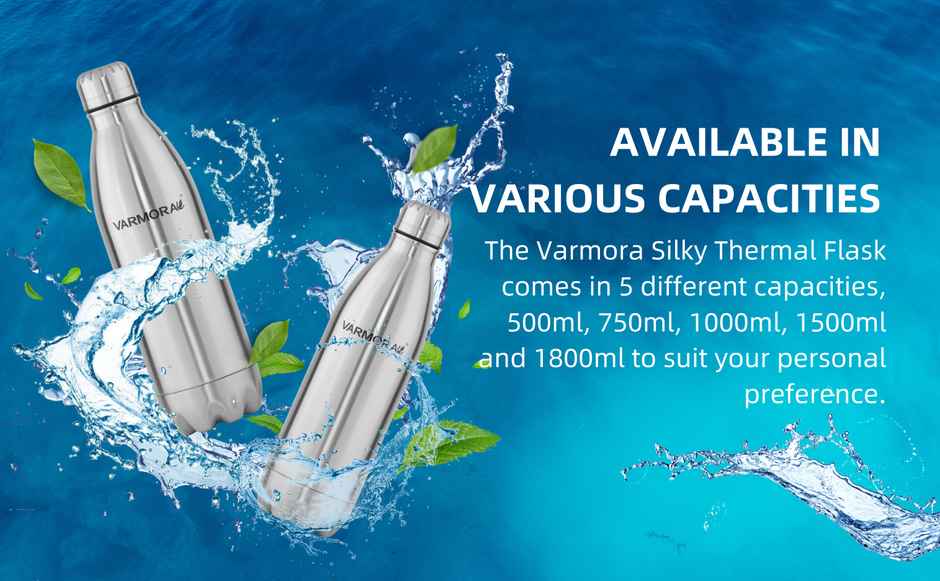 Varmora Silky Thermo Flask Water Bottle- Hot and Cold | Upto 24 Hrs | 750 ml Flask, Silver