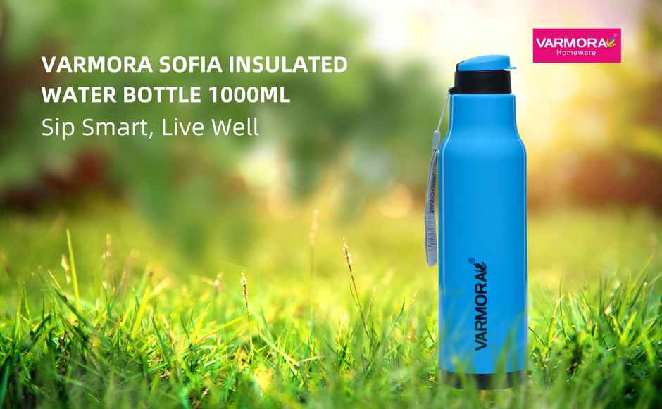Varmora Sofia 1000 | Insulated Water Bottle | Blue | FDA Approved BPA-free | Hot & Cold | 1 L