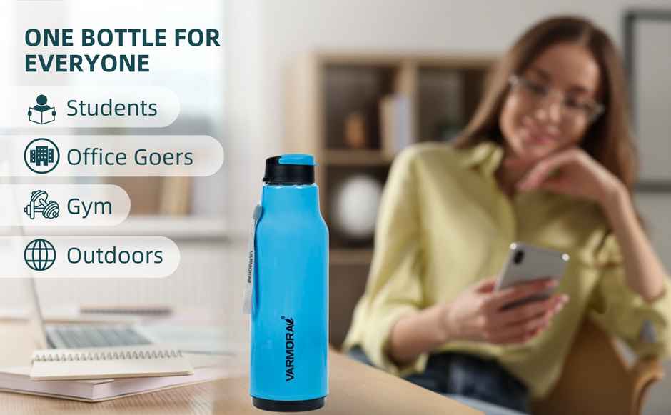 Varmora Sofia 1000 | Insulated Water Bottle | Blue | FDA Approved BPA-free | Hot & Cold | 1 L