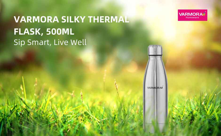 Varmora Silky Thermo Flask Water Bottle- Hot and Cold | Upto 24 Hrs- 500 ml Flask, Silver