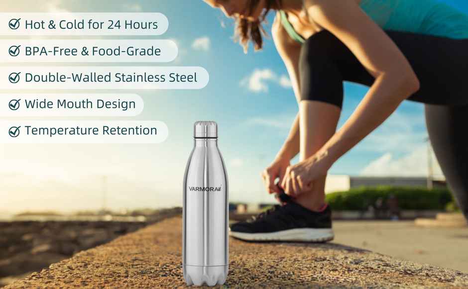 Varmora Silky Thermo Flask Water Bottle- Hot and Cold | Upto 24 Hrs- 500 ml Flask, Silver