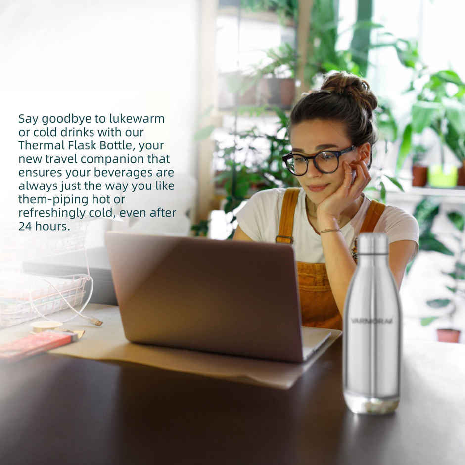 Varmora Silky Thermo Flask Water Bottle- Hot and Cold | Upto 24 Hrs- 500 ml Flask, Silver
