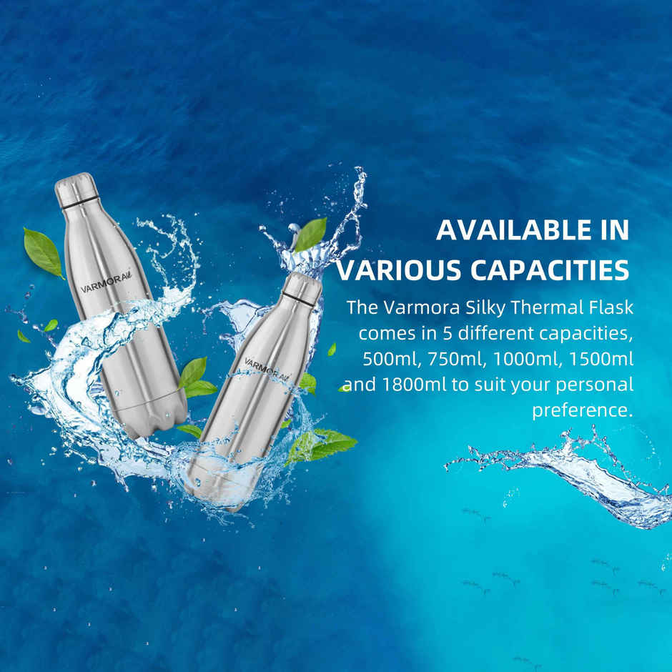 Varmora Silky Thermo Flask Water Bottle- Hot and Cold | Upto 24 Hrs- 500 ml Flask, Silver