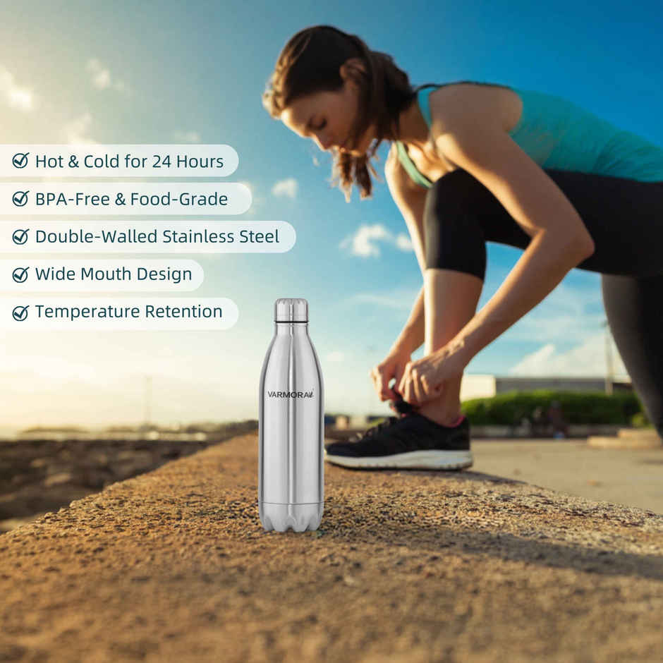 Varmora Silky Thermo Flask Water Bottle- Hot and Cold | Upto 24 Hrs- 500 ml Flask, Silver