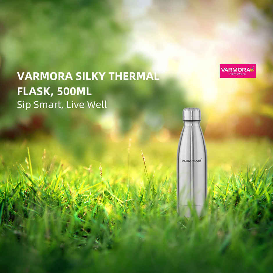 Varmora Silky Thermo Flask Water Bottle- Hot and Cold | Upto 24 Hrs- 500 ml Flask, Silver