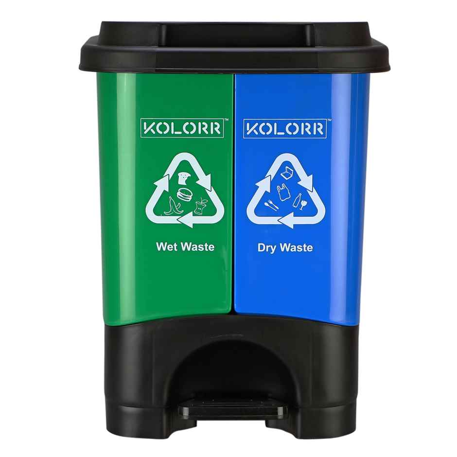 Kolorr Twin Bin 19L Dustbin Dry & Wet Waste Pedal Dustbins - Blue & Green Colour - Medium Size