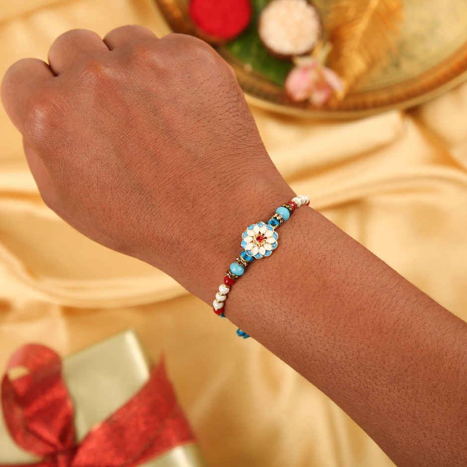 Pichai Blue Flower Bead Rakhi