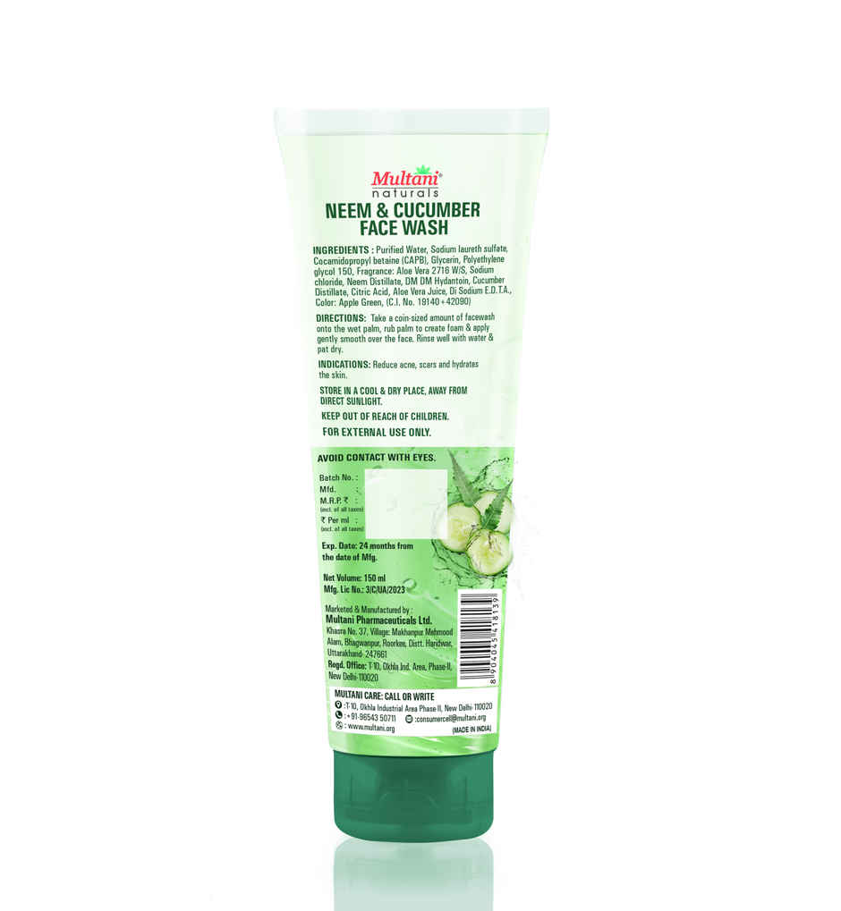 Multani Naturals Neem and Cucumber Face Wash Useful in Acne & Scars Hydrates the Skin