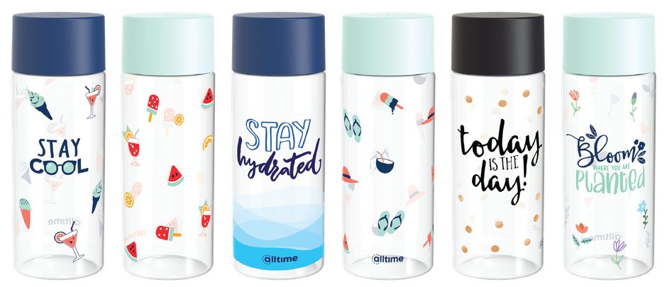 All Time Sleek Water Bottle | 300 ml (Colour May Vary) Combo