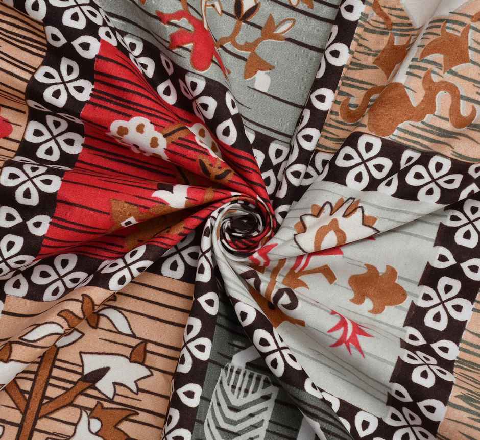 Furnofy Double Christmas Theme Geometric Bedsheet, 2 Pillow Covers | Multicolour | 90 x 100 in