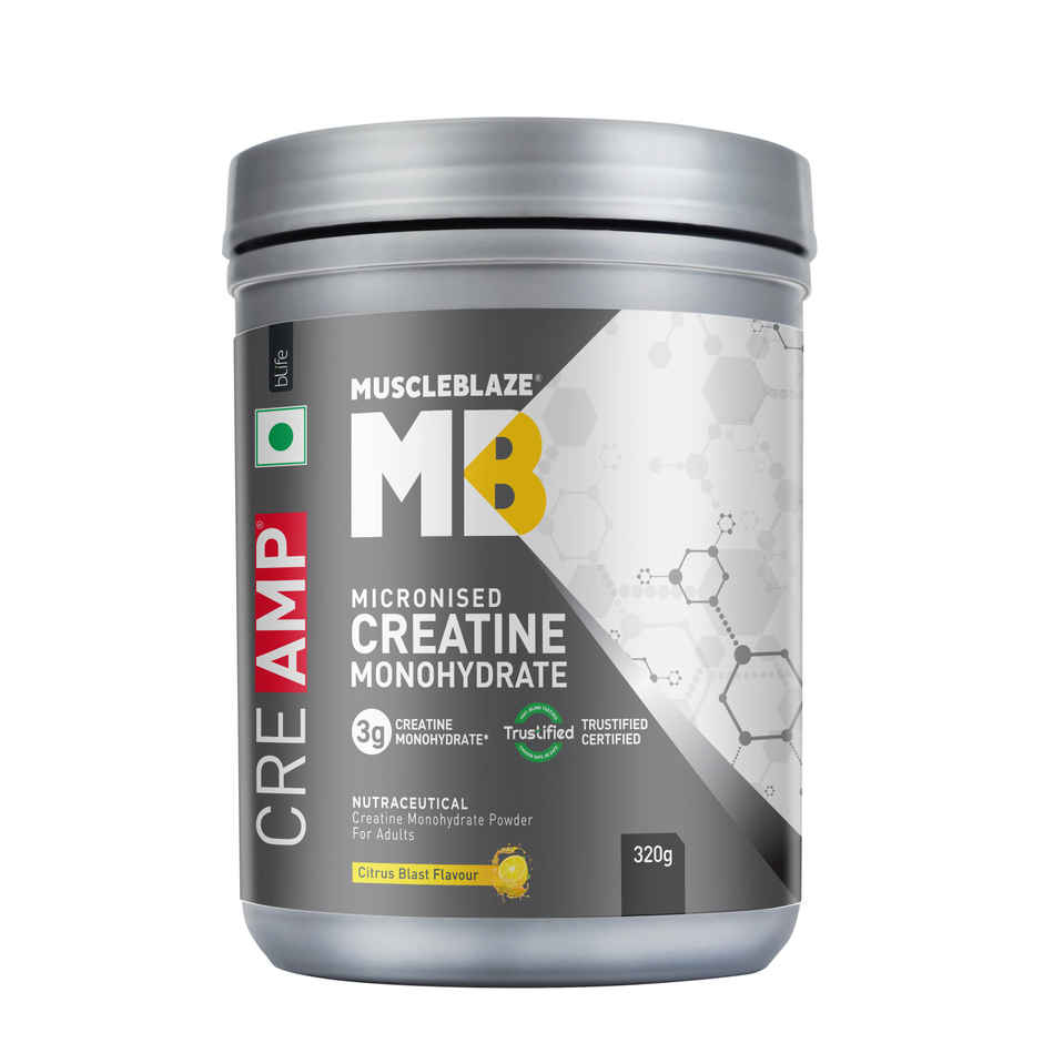 MuscleBlaze Creatine Monohydrate CreAMP with CreAbsorb | 80 Servings | Citrus Blast