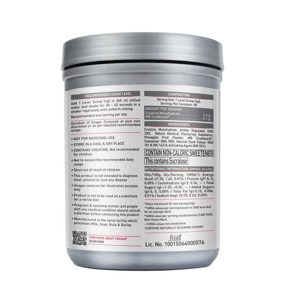 MuscleBlaze Creatine Monohydrate CreAMP with CreAbsorb | 80 Servings | Citrus Blast