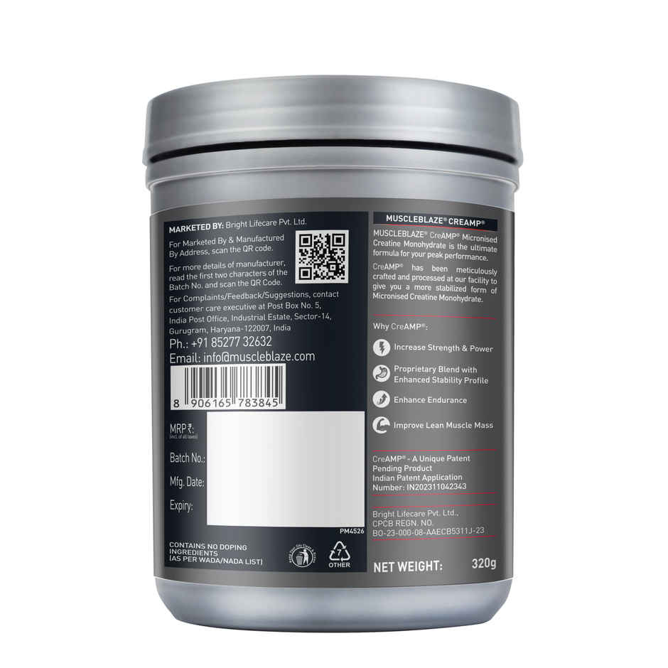 MuscleBlaze Creatine Monohydrate CreAMP with CreAbsorb | 80 Servings | Citrus Blast