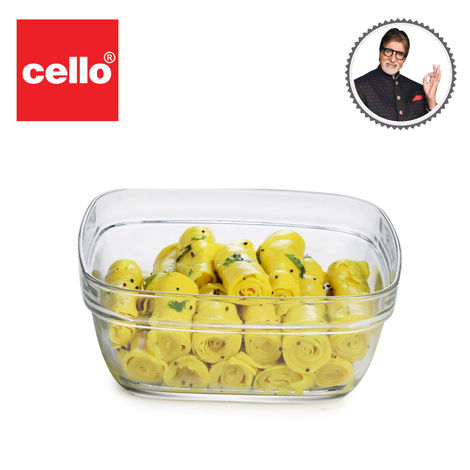 Cello Nadir Square Glass Bowl with Lid | Stackable Glass Container | 1.15 L Capacity