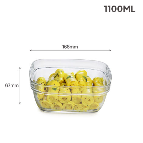 Cello Nadir Square Glass Bowl with Lid | Stackable Glass Container | 1.15 L Capacity
