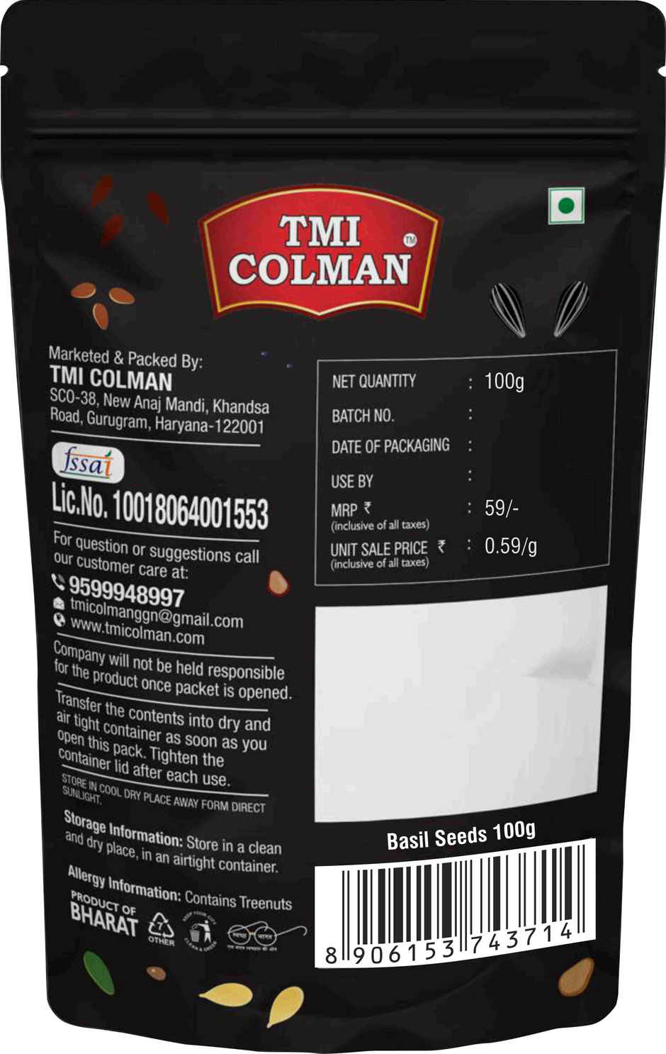 TMI COLMAN Basil Seeds/Sabja Seeds