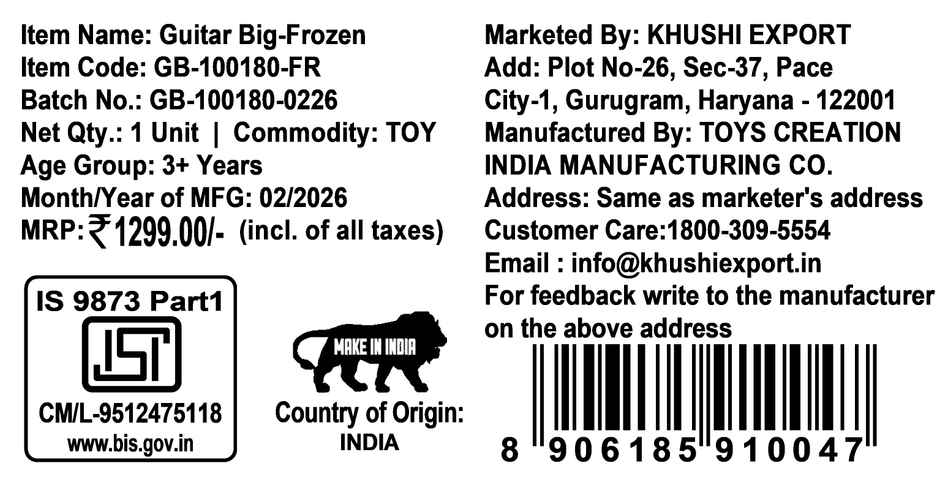 Kriiddaank Frozen Big Guitar, 4 Strings -  23 Inch; 58 cm, Early Music Learning and Development  Toy