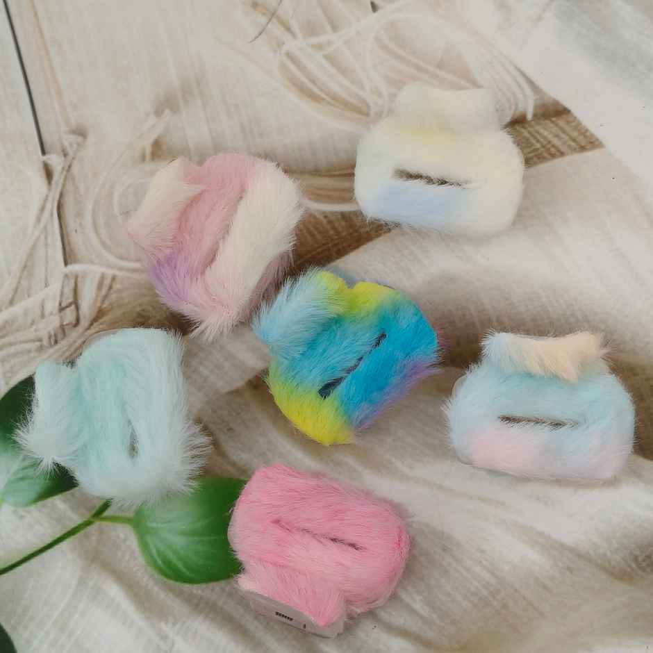 The Opal Factory Hair Accessories | Faux Fur/Plush Claw Clips | Pack of 6