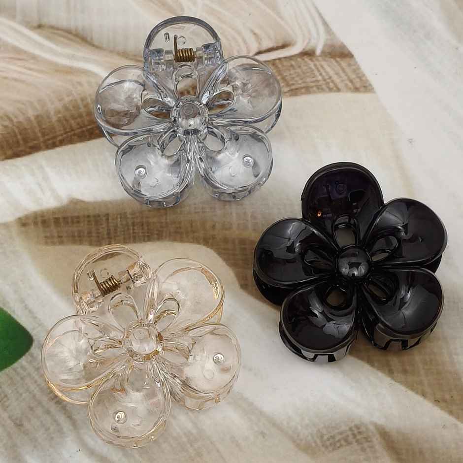 The Opal Factory Hair Accessories | Transparent Floral Claw Clips | Pack of 4