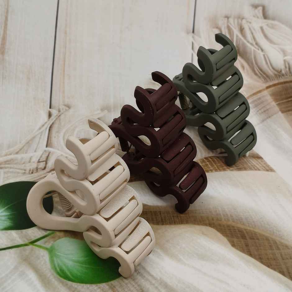 The Opal Factory Hair Accessories | Wavy Hair Claw Clips | Pack of 3 | Cream, Maroon, Olive
