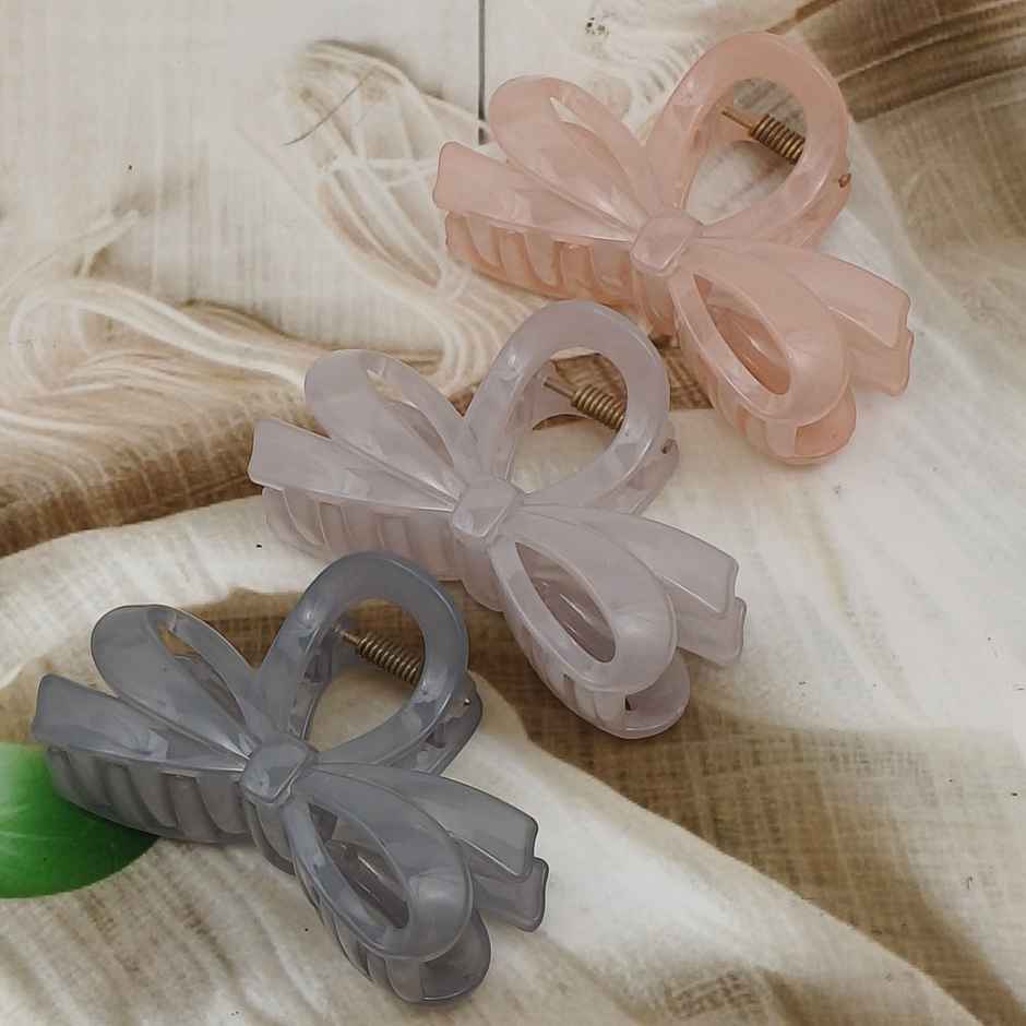 The Opal Factory Hair Accessories | Bow Claw Clip | Pack of 3 | Peach, Mauve, Grey